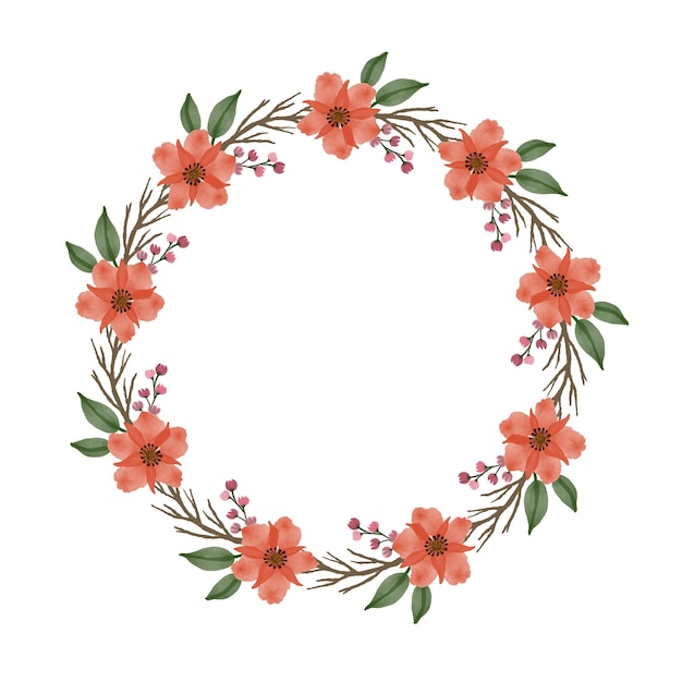Premium Vector | Circle frame with orange flowers branch and leaves border