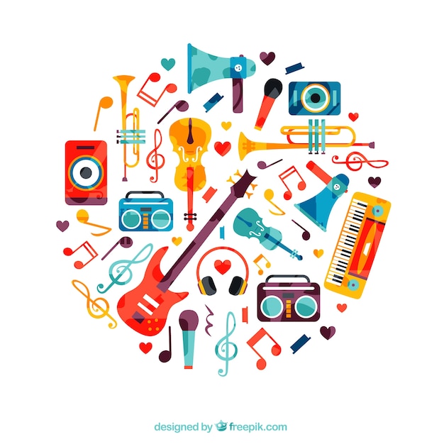 Circle made of music instruments Free Vector