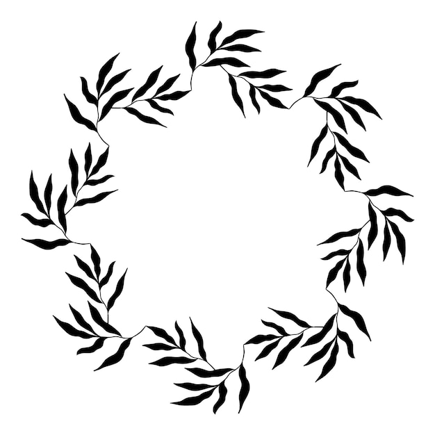 Premium Vector | Circle shaped black frame made of plants on white ...