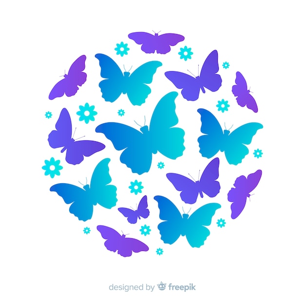 Download Circled swarm butterfly silhouettes background | Free Vector