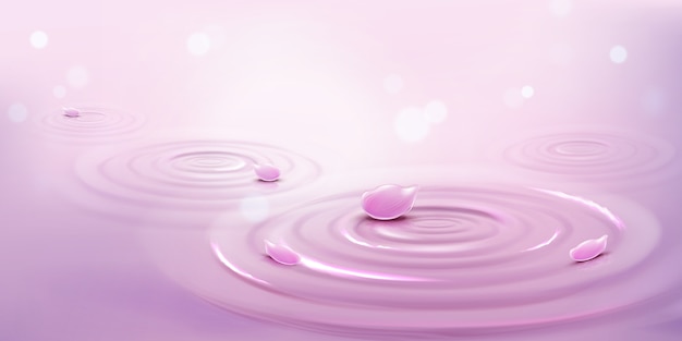 水とピンクの花の花びら 波背景の円 無料のベクター