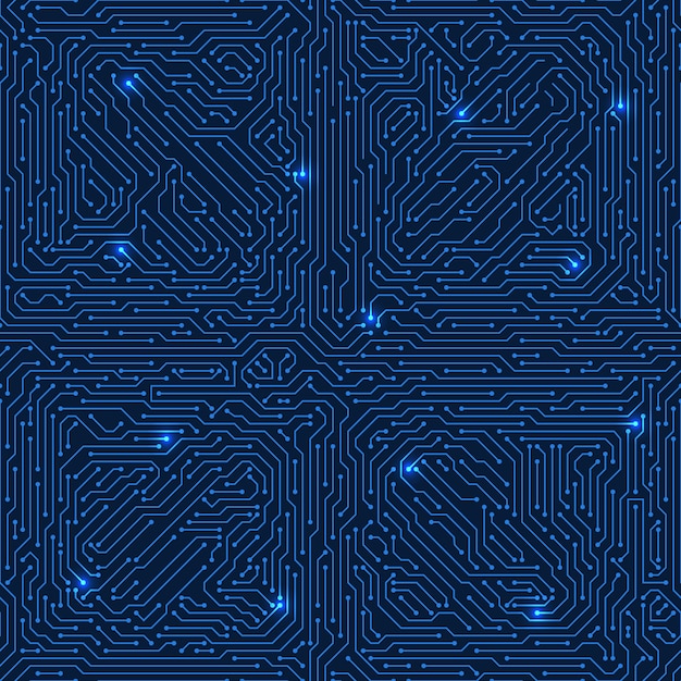 Circuit board vector seamless texture. sci fi electronic background Premium Vector