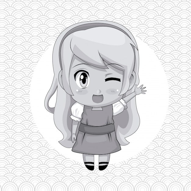 Circular Frame And Cute Anime Girl Wink Expression Greeting With