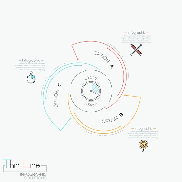 Circular infographic  with 3 spiral lettered elements Premium Vector