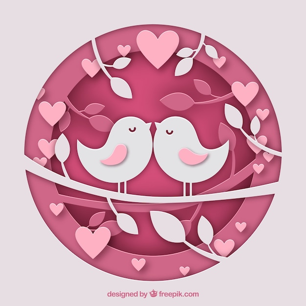 Circular valentines day background with\
birds