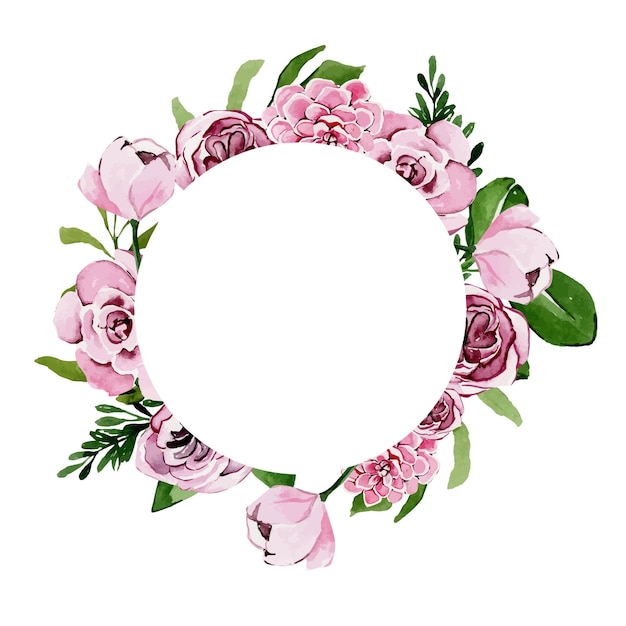 Premium Vector | Circular watercolor frame of spring pink flowers