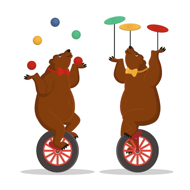 Premium Vector | Circus bears juggle on a bicycle. vector cartoon ...