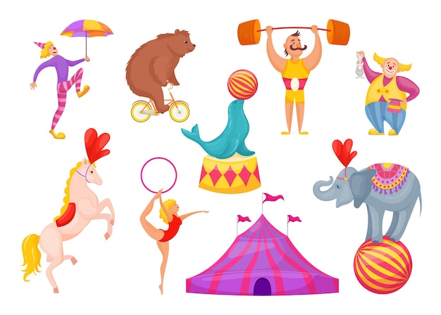 Free Vector Circus Characters And Animals Illustration