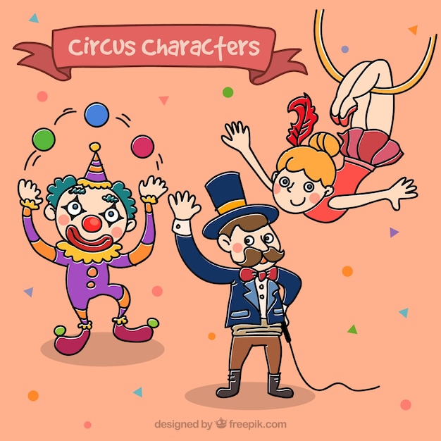 circus characters in childish style free vector circus characters