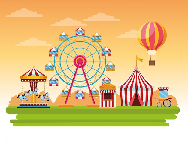 Circus fair festival scenery cartoon | Free Vector