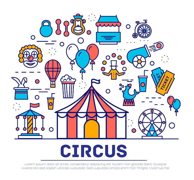 Premium Vector | Circus outline icons collection set