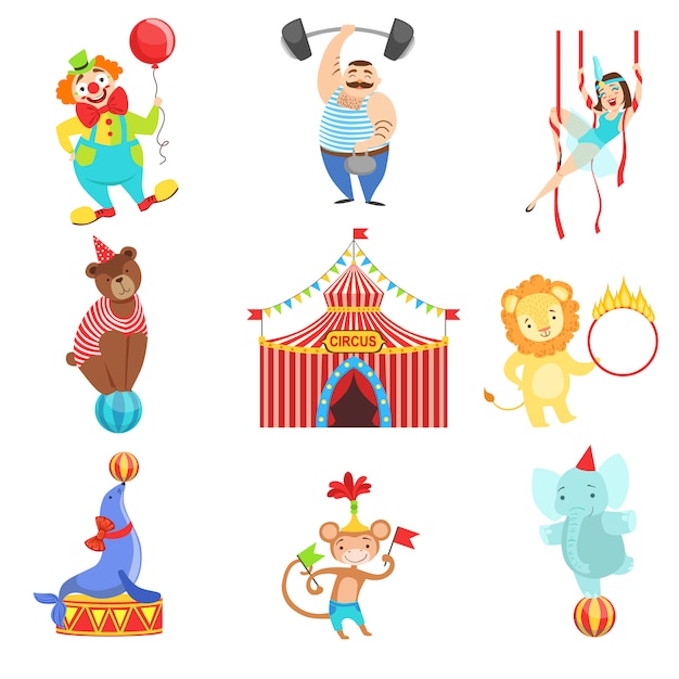 Premium Vector | Circus related objects and characters set