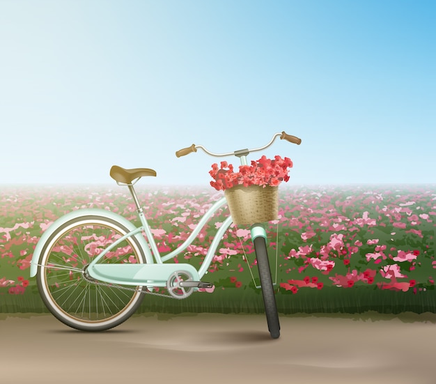 bike with basket of flowers