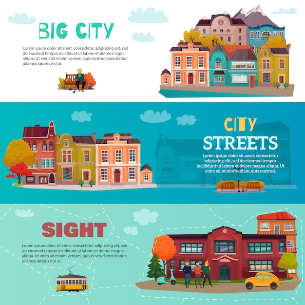 City buildings horizontal banner set set Vector | Free Download