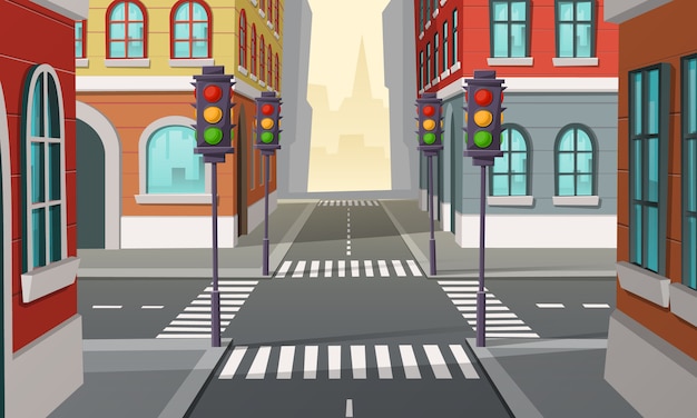 交通の交差点 交差点 都市のハイウェイの漫画のイラスト 無料のベクター