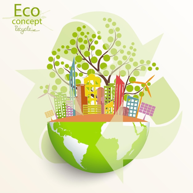 Premium Vector | The city on the globe. ecology concept ...