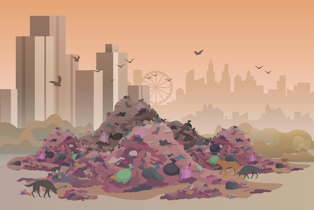 Premium Vector City Landfill Polluted Area Environment Pollution