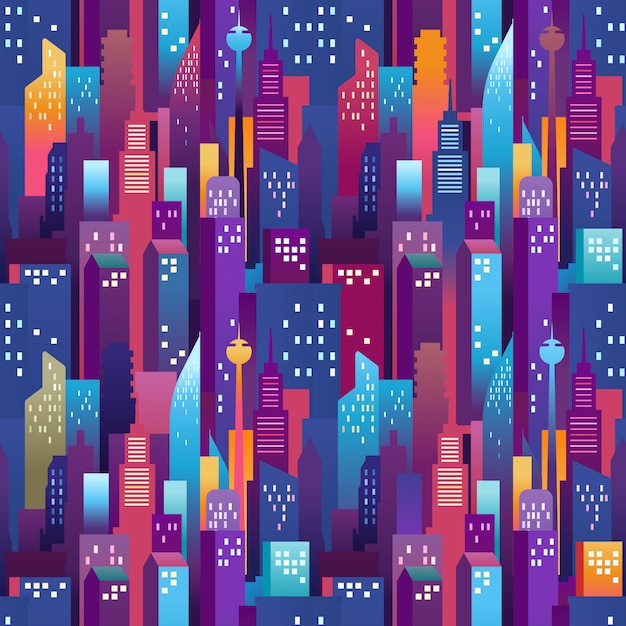 Premium Vector | City landscape seamless pattern. modern downtown with ...