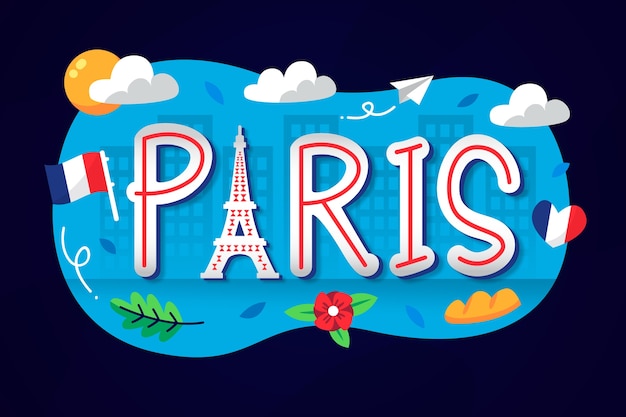 City lettering with paris word Free Vector