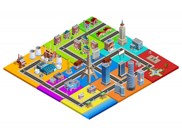 City map constructor colorful isometric image Free Vector