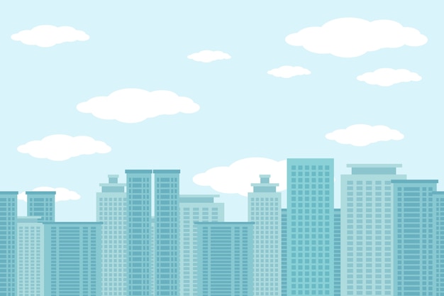 雲と青い空と高層ビルのイラストの街 無料のベクター
