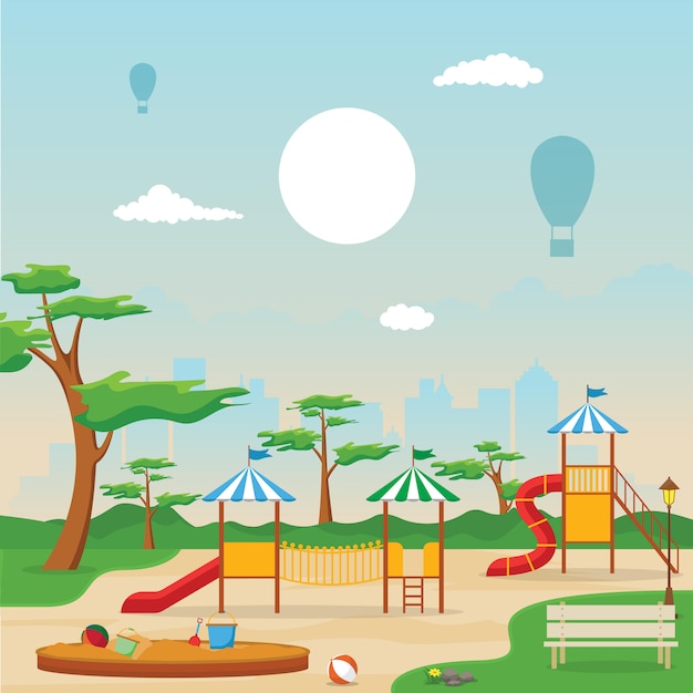 Premium Vector | City park in summer with kid playground playing