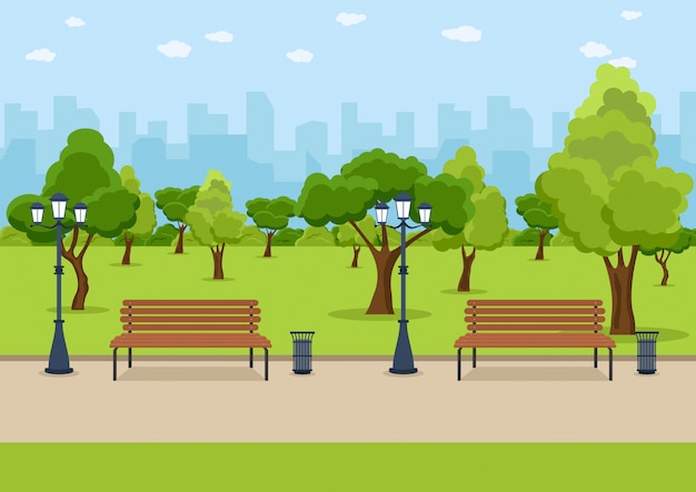 Premium Vector City Park Wooden Bench