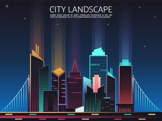Download City skyline night time | Premium Vector