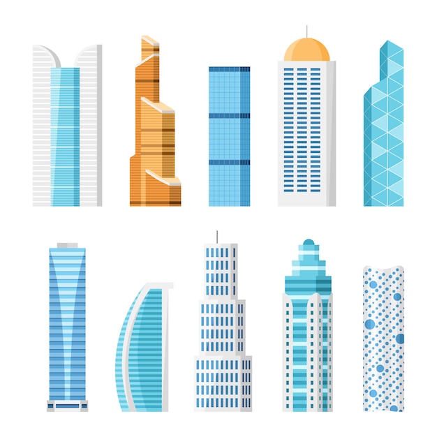 Premium Vector | City skyscrapers, isolated cartoon set