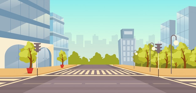 City street flat illustration. cityscape with no people. urban highway ...