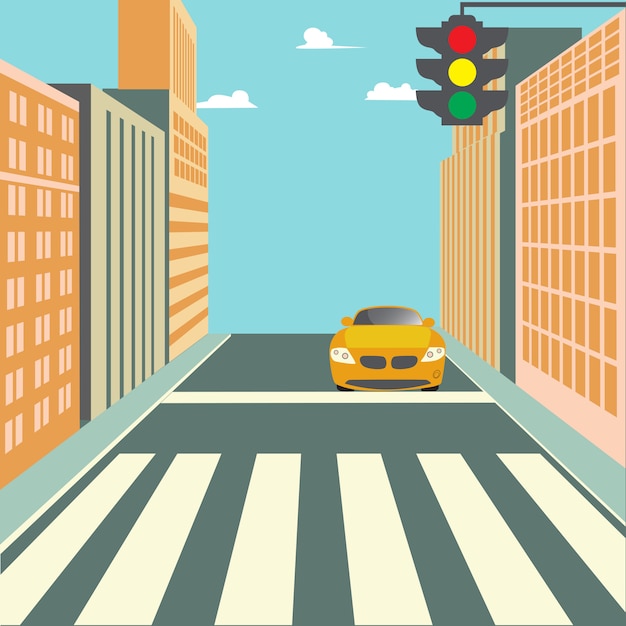 Premium Vector | City street with buildings, traffic light, crosswalk ...