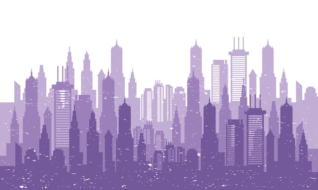 Premium Vector | Cityscape skyline scene purple silhouette