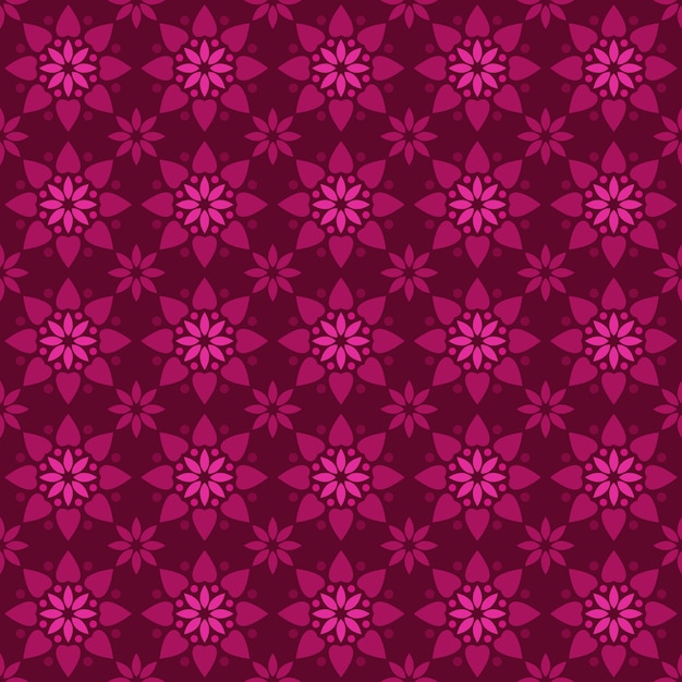 古典的なバティックのシームレスなパターン背景 豪華な幾何学的なマンダラの壁紙 ピンクのマゼンタ色のエレガントなトラディショナルフローラルモチーフ プレミアムベクター