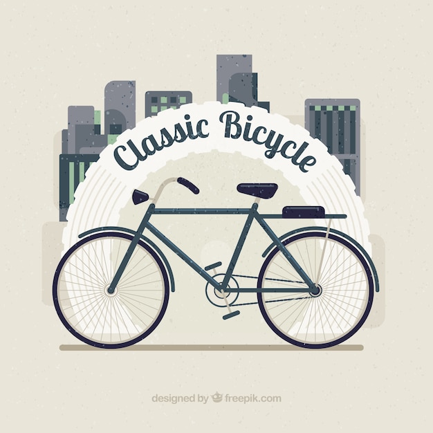 Classic bicycle on a city background