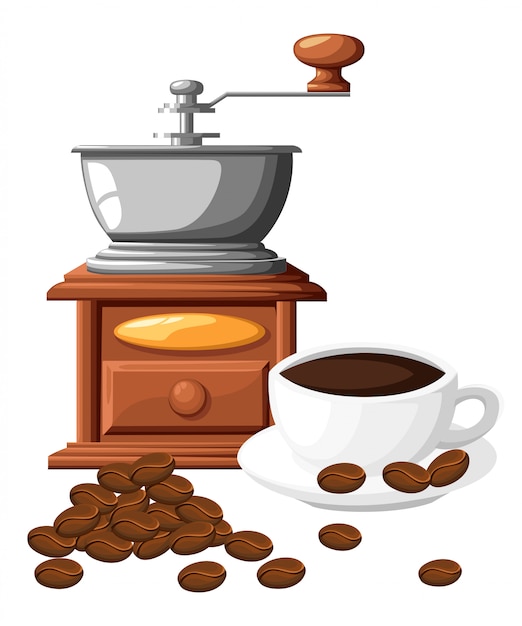 Download Premium Vector | Classic coffee grinder. manual coffee mill with coffe cup. illustration on ...