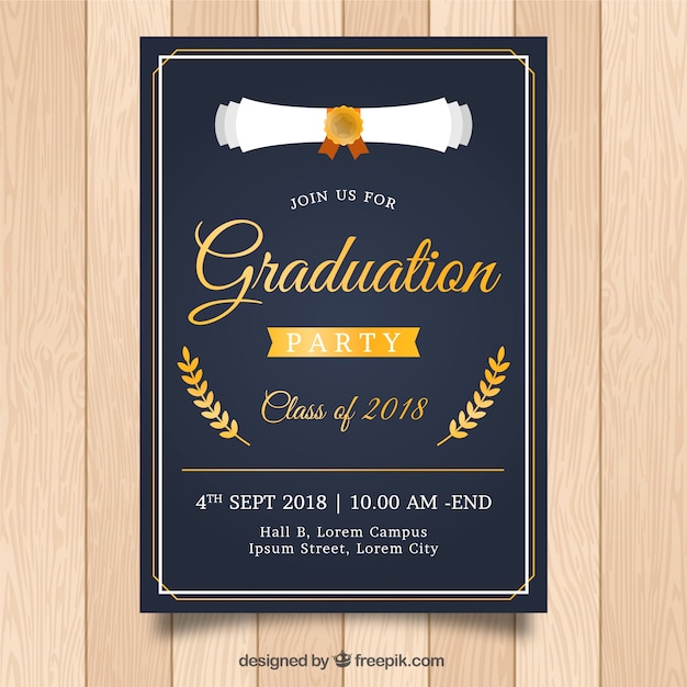 Classic graduation invitation template with flat design Vector | Free ...