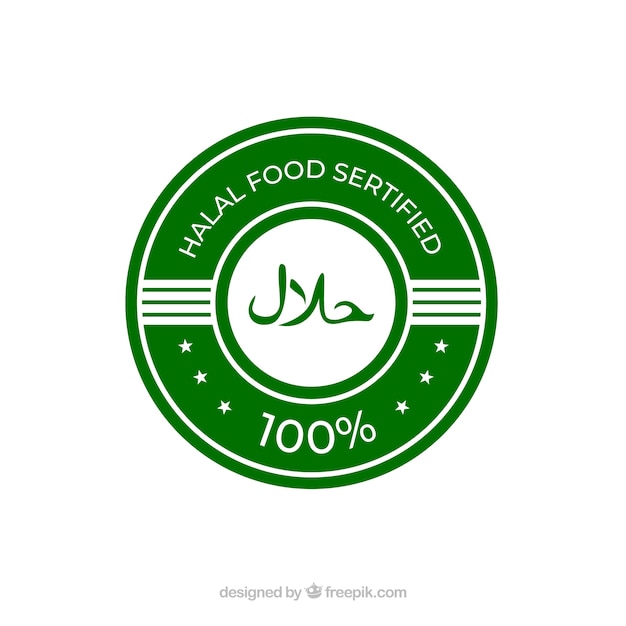 Classic green halal label with flat design | Free Vector