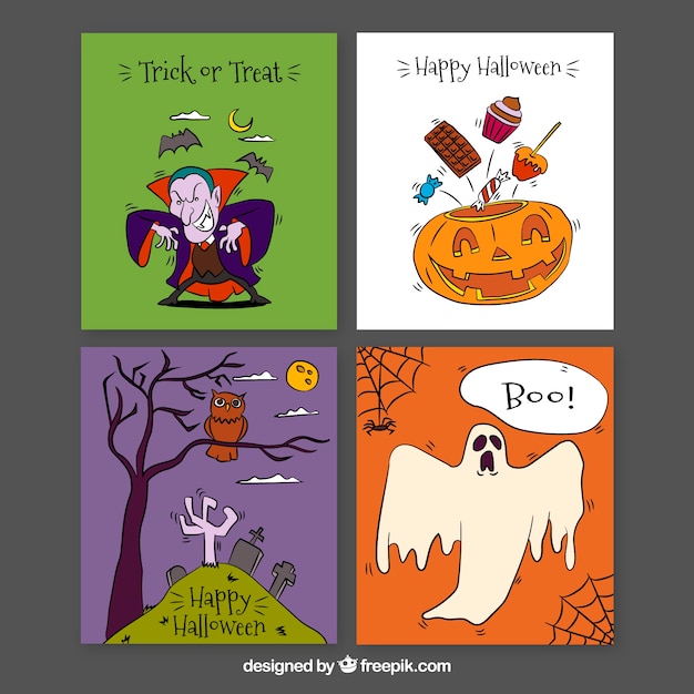 free-vector-classic-halloween-cards-with-funny-style