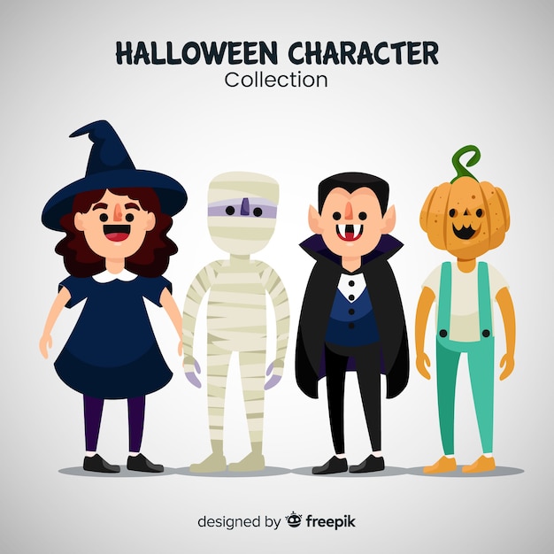 Classic halloween character collection with flat design Vector | Free ...