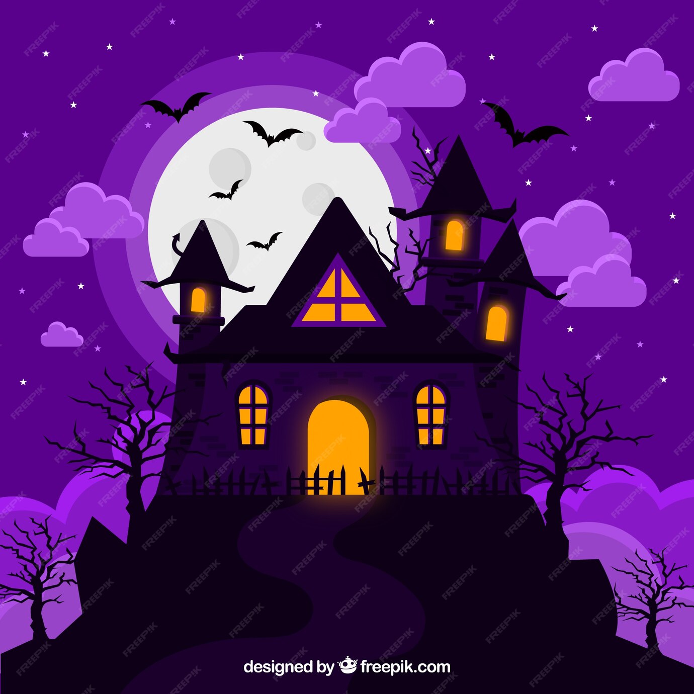 Free Vector | Classic halloween creepy house