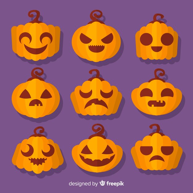 Free Vector | Classic halloween pumpkin collection with flat design