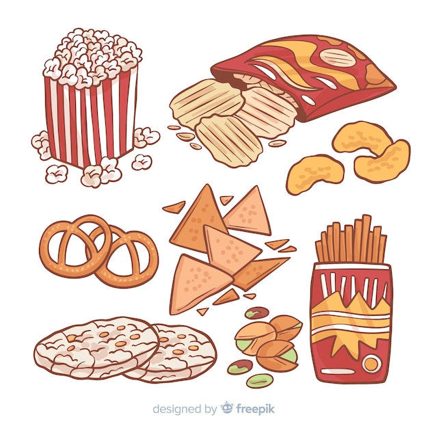 Free Vector Classic hand drawn snack collection
