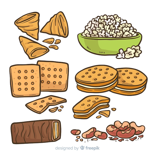 Free Vector Classic hand drawn snack collection