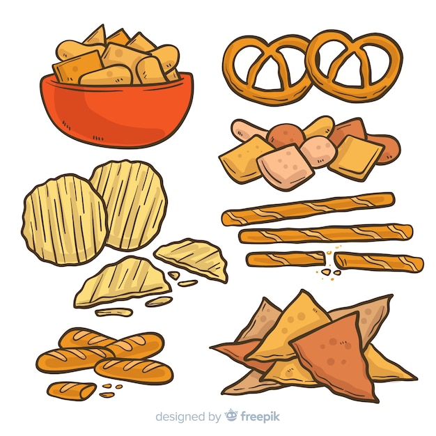 Classic hand drawn snack collection Free Vector