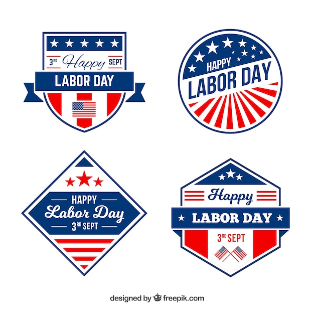 Classic labor day badge collection with flat
design