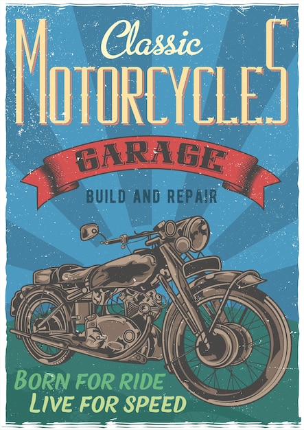 Classic motorcycle illustration poster Free Vector