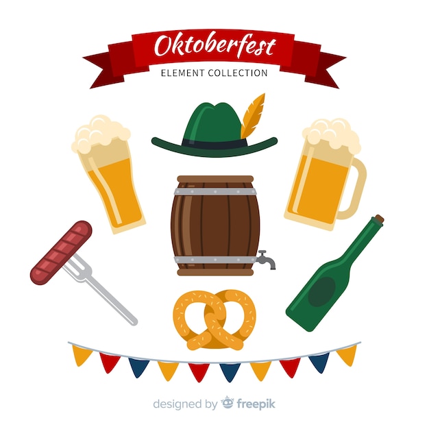 Classic oktoberfest element collection with flat design Free Vector