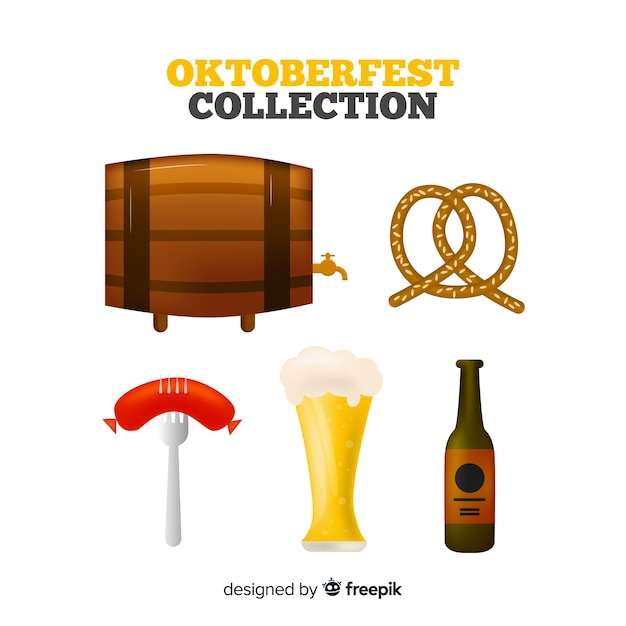 Classic oktoberfest element collection with realistic design Free Vector