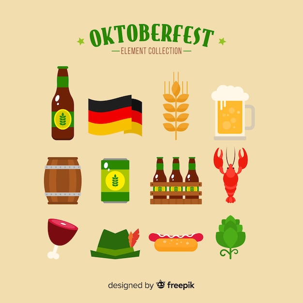 Classic oktoberfest element collecton with flat design Free Vector Classic oktoberfest element collecton with flat design Free Vector