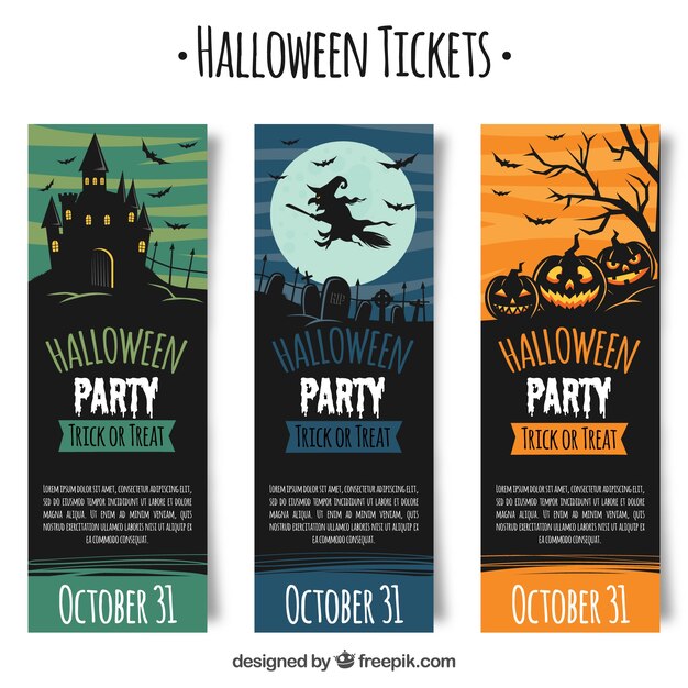 Free Vector Classic pack of creepy halloween tickets